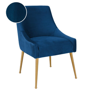 TOV Furniture Beatrix Luxurious Pleated Velvet Side Chair with Gold Accents - Ideal for Dining or Accent Seating Navy TOV-D6395