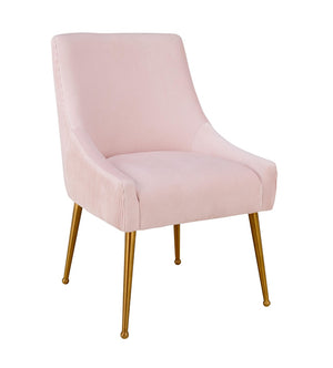 TOV Furniture Beatrix Luxurious Pleated Velvet Side Chair with Gold Accents - Ideal for Dining or Accent Seating Blush TOV-D6396