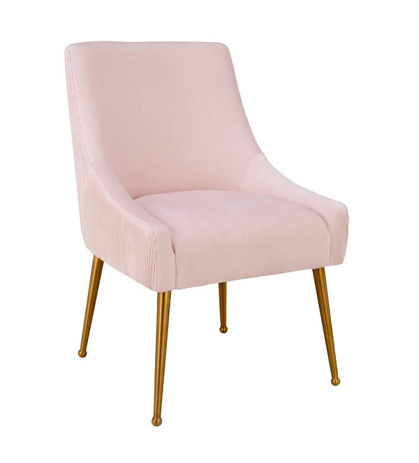 TOV Furniture Beatrix Luxurious Pleated Velvet Side Chair with Gold Accents - Ideal for Dining or Accent Seating Blush TOV-D6396