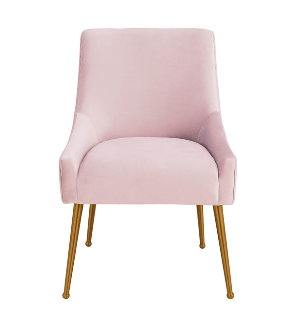 TOV Furniture Beatrix Luxurious Pleated Velvet Side Chair with Gold Accents - Ideal for Dining or Accent Seating Blush TOV-D6396
