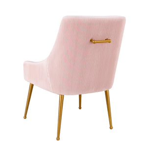 TOV Furniture Beatrix Luxurious Pleated Velvet Side Chair with Gold Accents - Ideal for Dining or Accent Seating Blush TOV-D6396