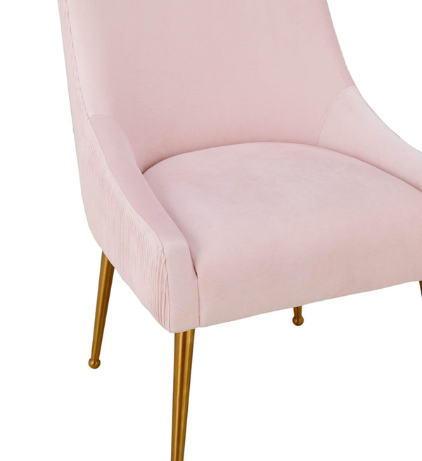 TOV Furniture Beatrix Luxurious Pleated Velvet Side Chair with Gold Accents - Ideal for Dining or Accent Seating Blush TOV-D6396