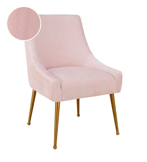 TOV Furniture Beatrix Luxurious Pleated Velvet Side Chair with Gold Accents - Ideal for Dining or Accent Seating Blush TOV-D6396