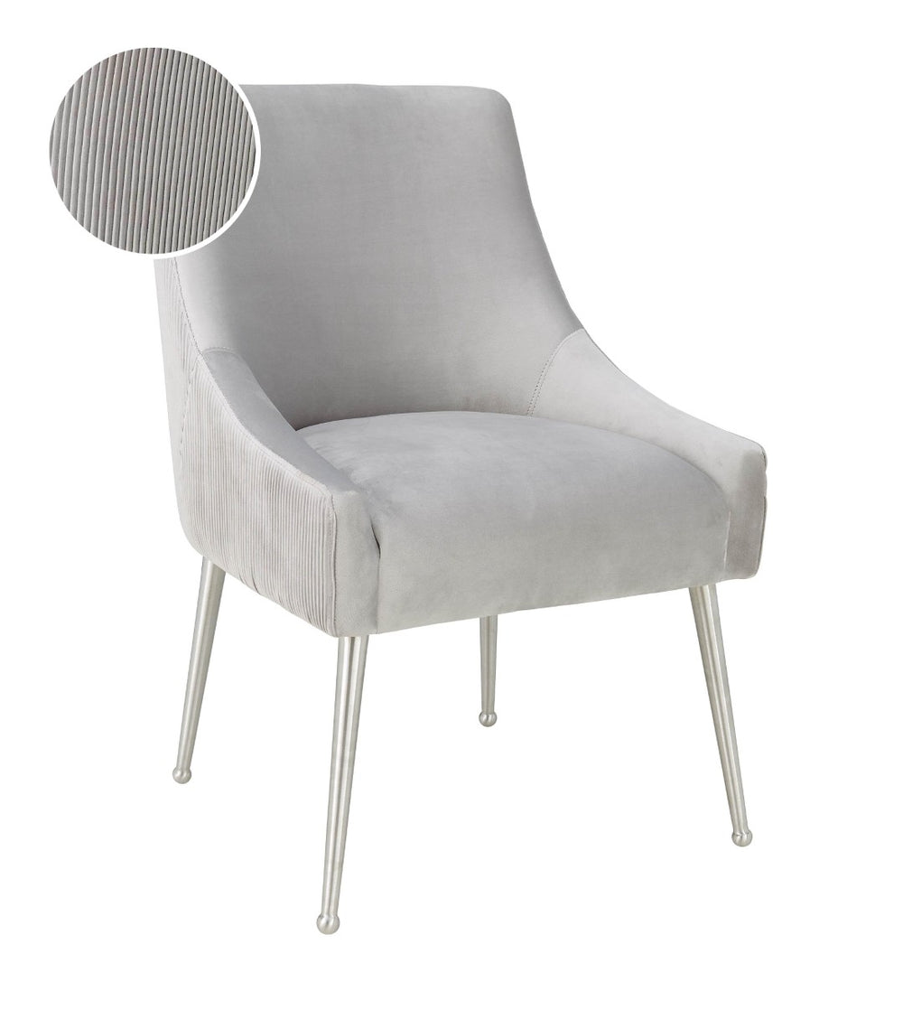TOV Furniture Beatrix Pleated Light Grey Velvet Accent Chair with Silver Legs - Luxurious Style & Comfort! TOV-D6398
