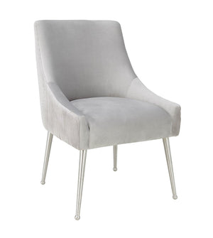 TOV Furniture Beatrix Pleated Light Grey Velvet Accent Chair with Silver Legs - Luxurious Style & Comfort! TOV-D6398