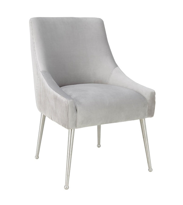 TOV Furniture Beatrix Pleated Light Grey Velvet Accent Chair with Silver Legs - Luxurious Style & Comfort! TOV-D6398