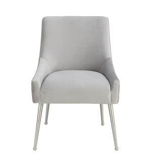 TOV Furniture Beatrix Pleated Light Grey Velvet Accent Chair with Silver Legs - Luxurious Style & Comfort! TOV-D6398