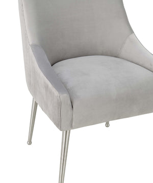 TOV Furniture Beatrix Pleated Light Grey Velvet Accent Chair with Silver Legs - Luxurious Style & Comfort! TOV-D6398