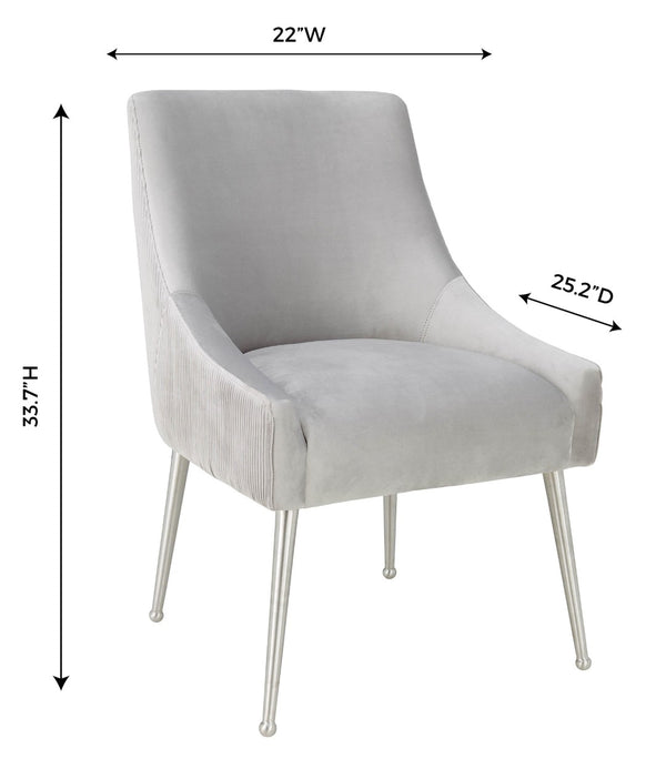 TOV Furniture Beatrix Pleated Light Grey Velvet Accent Chair with Silver Legs - Luxurious Style & Comfort! TOV-D6398