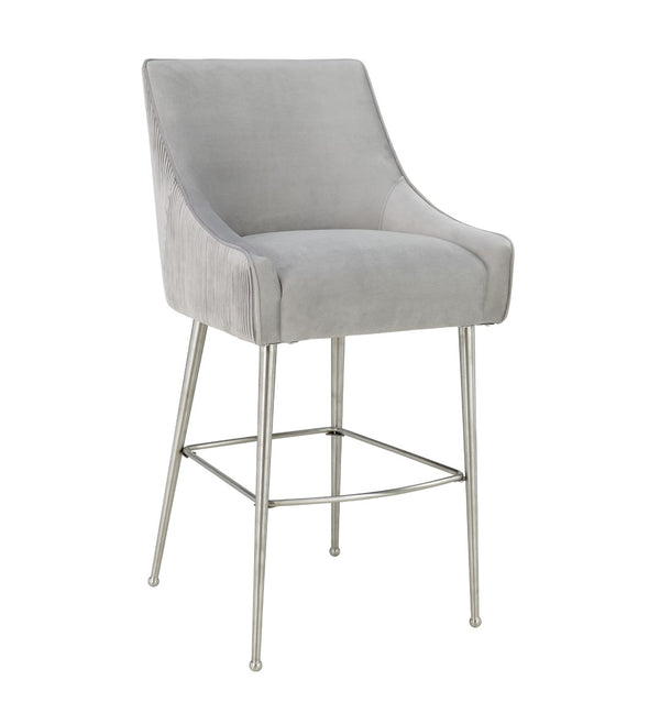 TOV Furniture Beatrix Luxurious Pleated Velvet Stool with Polished Metal Accents for Elegant Home Décor and Comfort Light Grey / Counter Height TOV-D6399
