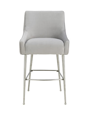 TOV Furniture Beatrix Luxurious Pleated Velvet Stool with Polished Metal Accents for Elegant Home Décor and Comfort Light Grey / Counter Height TOV-D6399