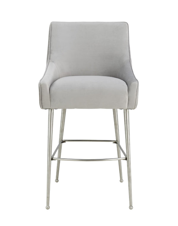 TOV Furniture Beatrix Luxurious Pleated Velvet Stool with Polished Metal Accents for Elegant Home Décor and Comfort Light Grey / Counter Height TOV-D6399
