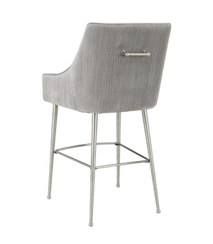 TOV Furniture Beatrix Luxurious Pleated Velvet Stool with Polished Metal Accents for Elegant Home Décor and Comfort Light Grey / Counter Height TOV-D6399