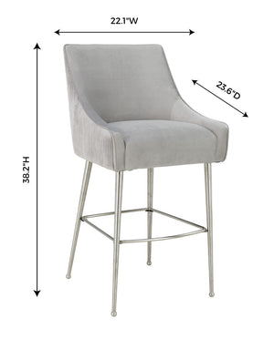 TOV Furniture Beatrix Luxurious Pleated Velvet Stool with Polished Metal Accents for Elegant Home Décor and Comfort Light Grey / Counter Height TOV-D6399