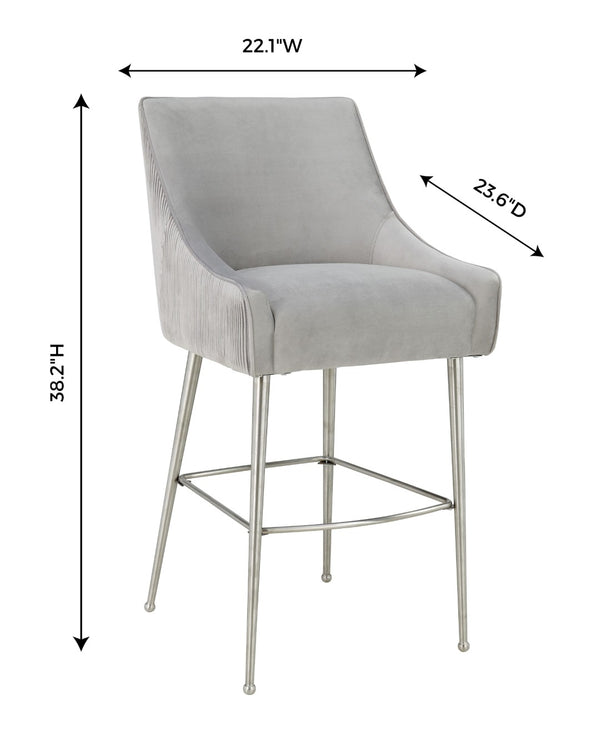 TOV Furniture Beatrix Luxurious Pleated Velvet Stool with Polished Metal Accents for Elegant Home Décor and Comfort Light Grey / Counter Height TOV-D6399
