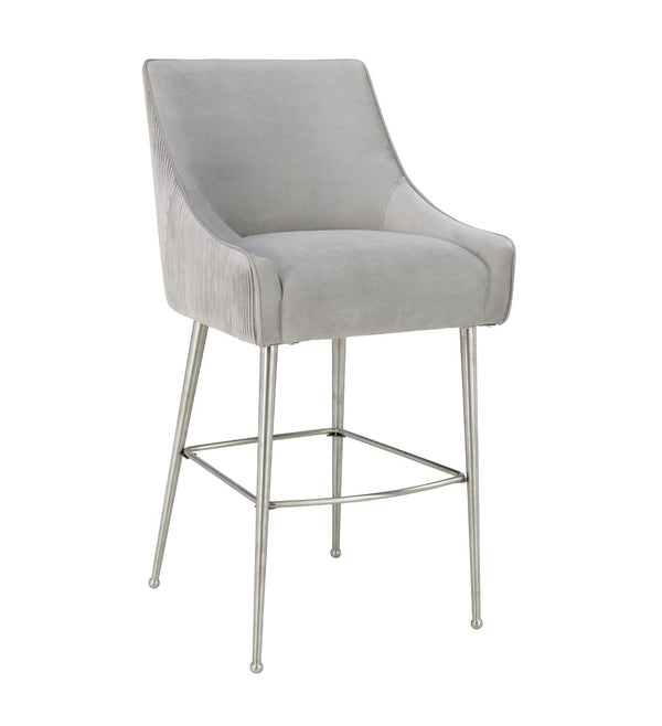 TOV Furniture Beatrix Luxurious Pleated Velvet Stool with Polished Metal Accents for Elegant Home Décor and Comfort Light Grey / Bar Height TOV-D6400