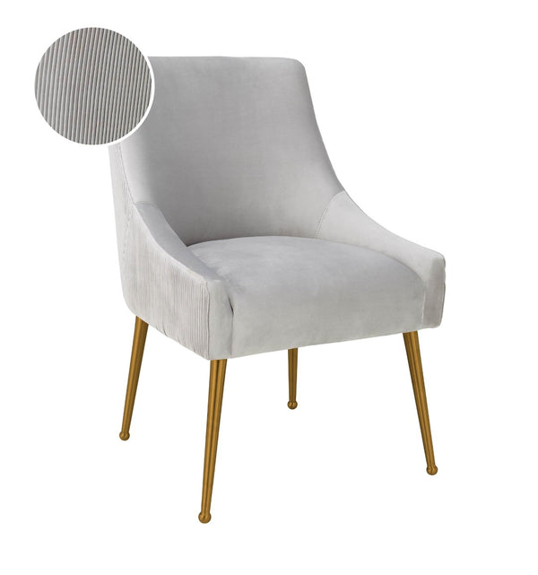 TOV Furniture Beatrix Luxurious Pleated Velvet Side Chair with Gold Accents - Ideal for Dining or Accent Seating Light Grey TOV-D6438
