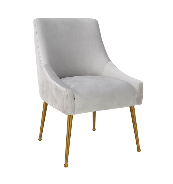 TOV Furniture Beatrix Luxurious Pleated Velvet Side Chair with Gold Accents - Ideal for Dining or Accent Seating Light Grey TOV-D6438