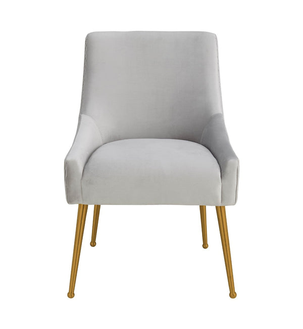 TOV Furniture Beatrix Luxurious Pleated Velvet Side Chair with Gold Accents - Ideal for Dining or Accent Seating Light Grey TOV-D6438