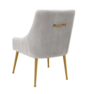 TOV Furniture Beatrix Luxurious Pleated Velvet Side Chair with Gold Accents - Ideal for Dining or Accent Seating Light Grey TOV-D6438