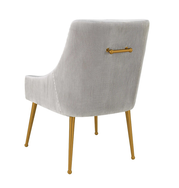 TOV Furniture Beatrix Luxurious Pleated Velvet Side Chair with Gold Accents - Ideal for Dining or Accent Seating Light Grey TOV-D6438