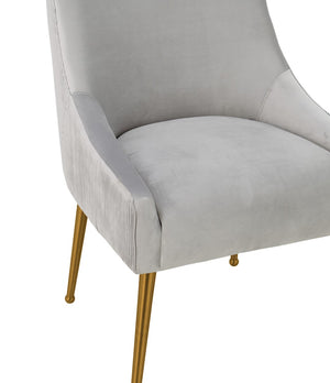TOV Furniture Beatrix Luxurious Pleated Velvet Side Chair with Gold Accents - Ideal for Dining or Accent Seating Light Grey TOV-D6438