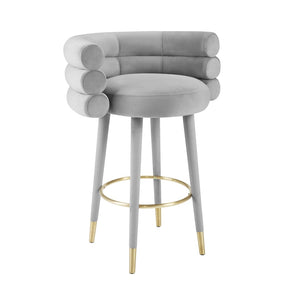TOV Furniture Betty Velvet Stool - Chic Upholstered Seating with Gold Accents for Modern Kitchens and Bars Grey / Bar Height TOV-D6452