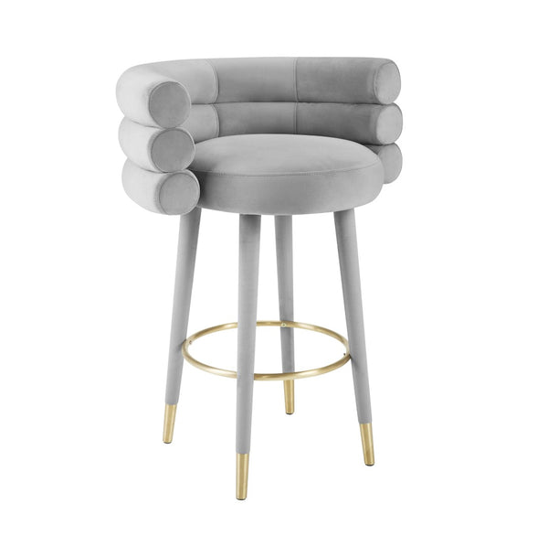TOV Furniture Betty Velvet Stool - Chic Upholstered Seating with Gold Accents for Modern Kitchens and Bars Grey / Bar Height TOV-D6452