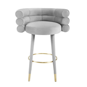 TOV Furniture Betty Velvet Stool - Chic Upholstered Seating with Gold Accents for Modern Kitchens and Bars Grey / Bar Height TOV-D6452
