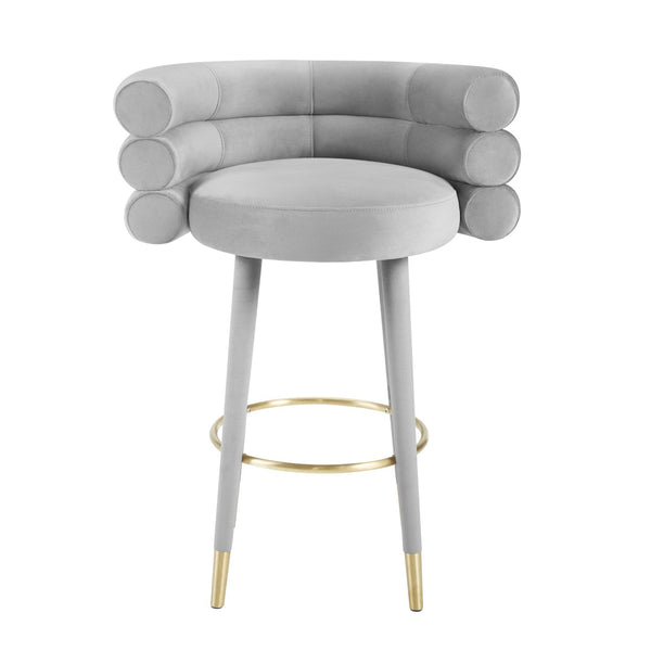 TOV Furniture Betty Velvet Stool - Chic Upholstered Seating with Gold Accents for Modern Kitchens and Bars Grey / Bar Height TOV-D6452