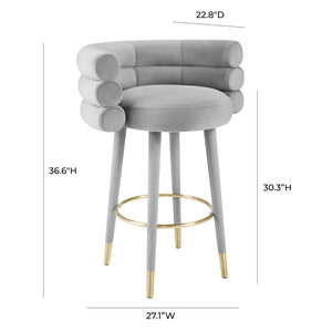 TOV Furniture Betty Velvet Stool - Chic Upholstered Seating with Gold Accents for Modern Kitchens and Bars Grey / Bar Height TOV-D6452