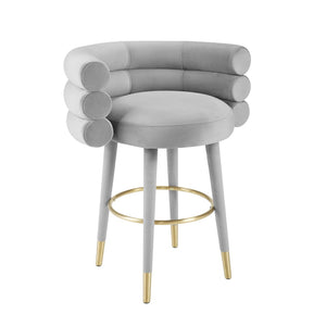 TOV Furniture Betty Velvet Stool - Chic Upholstered Seating with Gold Accents for Modern Kitchens and Bars Grey / Counter Height TOV-D6453