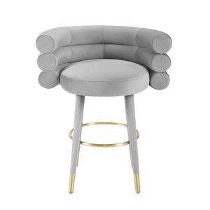 TOV Furniture Betty Velvet Stool - Chic Upholstered Seating with Gold Accents for Modern Kitchens and Bars Grey / Counter Height TOV-D6453