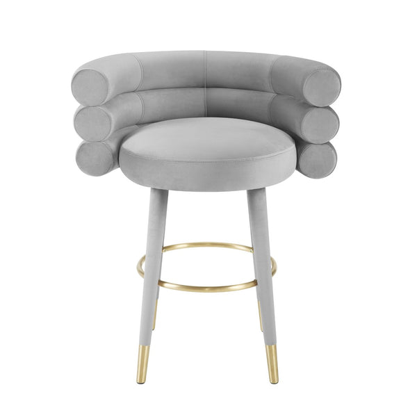 TOV Furniture Betty Velvet Stool - Chic Upholstered Seating with Gold Accents for Modern Kitchens and Bars Grey / Counter Height TOV-D6453