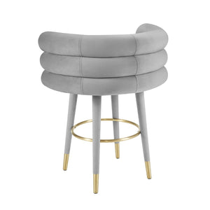 TOV Furniture Betty Velvet Stool - Chic Upholstered Seating with Gold Accents for Modern Kitchens and Bars Grey / Counter Height TOV-D6453