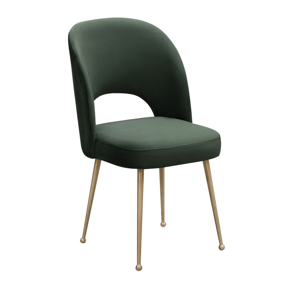 TOV Furniture Swell Velvet Dining Chair - Mid-Century Modern Glam with Plush Comfort & Gold Accents for Stylish Spaces Forest Green TOV-D6486