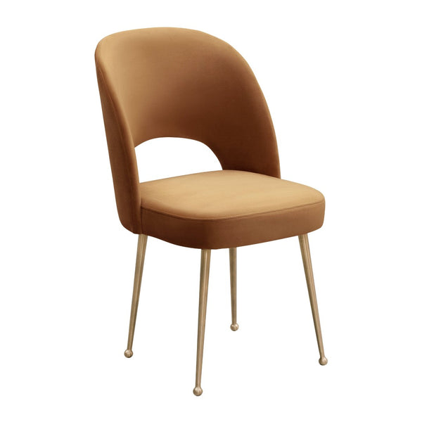 TOV Furniture Swell Velvet Dining Chair - Mid-Century Modern Glam with Plush Comfort & Gold Accents for Stylish Spaces Cognac TOV-D6487