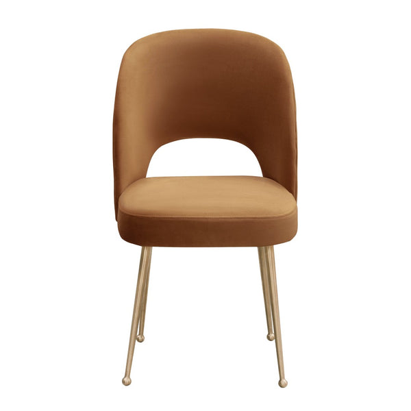 TOV Furniture Swell Velvet Dining Chair - Mid-Century Modern Glam with Plush Comfort & Gold Accents for Stylish Spaces Cognac TOV-D6487