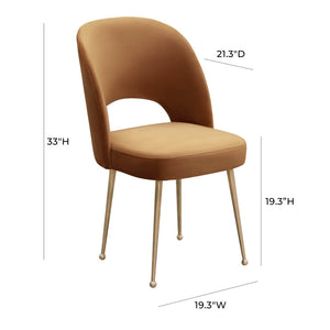 TOV Furniture Swell Velvet Dining Chair - Mid-Century Modern Glam with Plush Comfort & Gold Accents for Stylish Spaces Cognac TOV-D6487