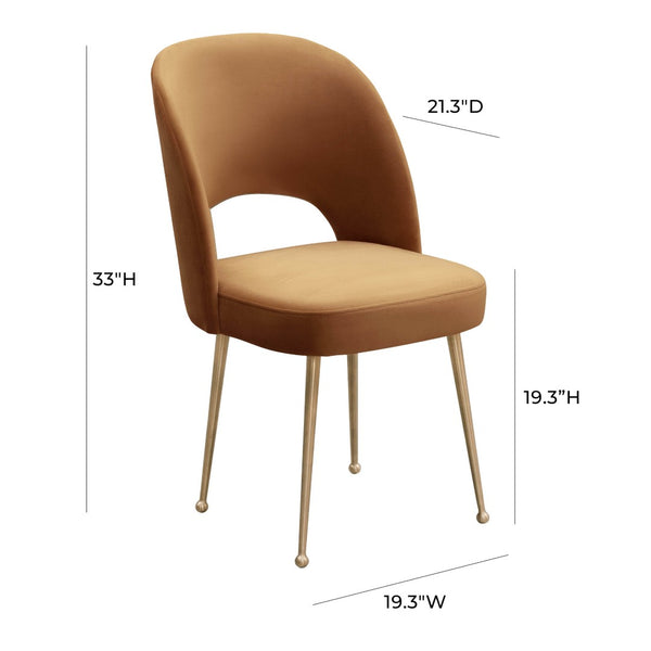 TOV Furniture Swell Velvet Dining Chair - Mid-Century Modern Glam with Plush Comfort & Gold Accents for Stylish Spaces Cognac TOV-D6487