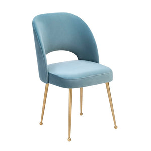 TOV Furniture Swell Velvet Dining Chair - Luxurious Mid-Century Modern Design with Gold Legs for Elegant Dining Spaces Sea Blue TOV-D66