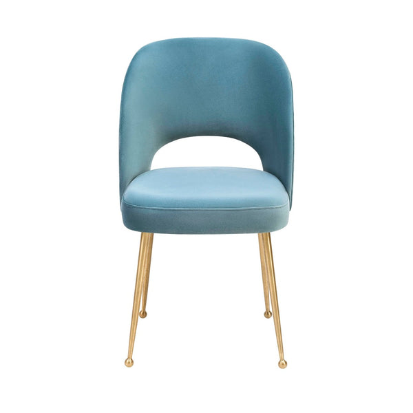 TOV Furniture Swell Velvet Dining Chair - Luxurious Mid-Century Modern Design with Gold Legs for Elegant Dining Spaces Sea Blue TOV-D66