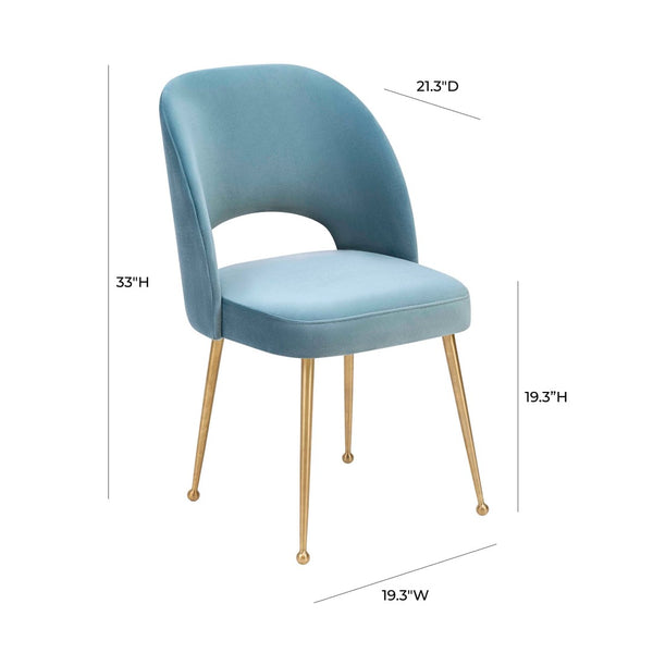 TOV Furniture Swell Velvet Dining Chair - Luxurious Mid-Century Modern Design with Gold Legs for Elegant Dining Spaces Sea Blue TOV-D66