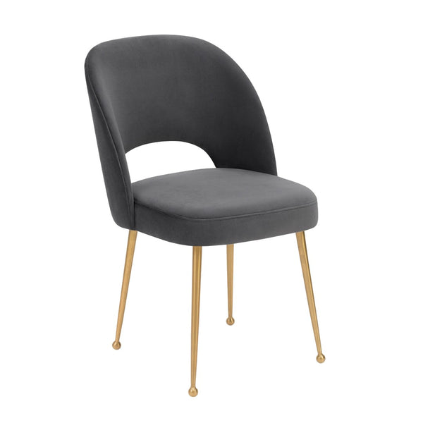 TOV Furniture Swell Velvet Dining Chair - Luxurious Mid-Century Modern Design with Gold Legs for Elegant Dining Spaces Dark Grey TOV-D67
