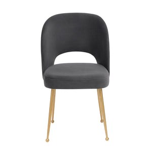 TOV Furniture Swell Velvet Dining Chair - Luxurious Mid-Century Modern Design with Gold Legs for Elegant Dining Spaces Dark Grey TOV-D67