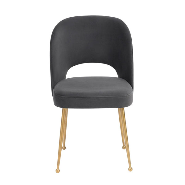 TOV Furniture Swell Velvet Dining Chair - Luxurious Mid-Century Modern Design with Gold Legs for Elegant Dining Spaces Dark Grey TOV-D67
