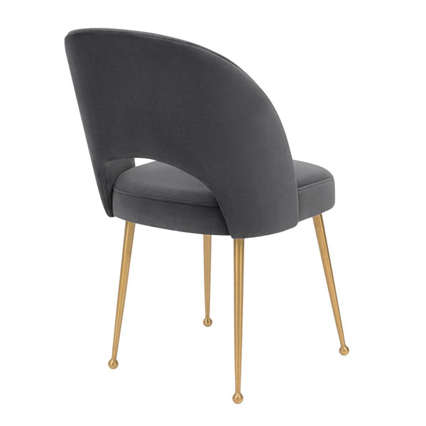 TOV Furniture Swell Velvet Dining Chair - Luxurious Mid-Century Modern Design with Gold Legs for Elegant Dining Spaces Dark Grey TOV-D67