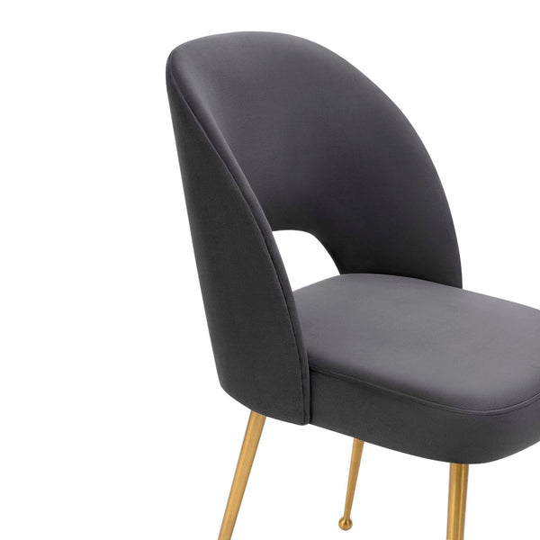 TOV Furniture Swell Velvet Dining Chair - Luxurious Mid-Century Modern Design with Gold Legs for Elegant Dining Spaces Dark Grey TOV-D67