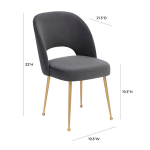 TOV Furniture Swell Velvet Dining Chair - Luxurious Mid-Century Modern Design with Gold Legs for Elegant Dining Spaces Dark Grey TOV-D67