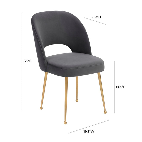 TOV Furniture Swell Velvet Dining Chair - Luxurious Mid-Century Modern Design with Gold Legs for Elegant Dining Spaces Dark Grey TOV-D67